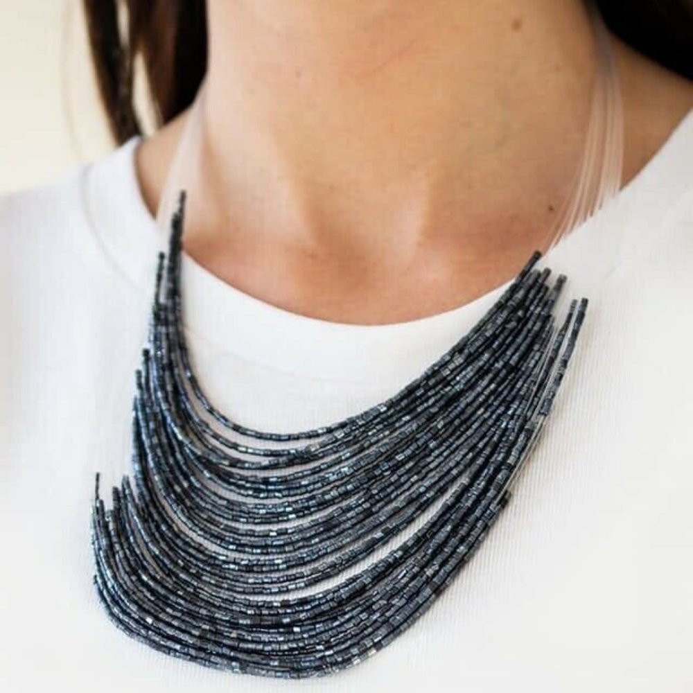 Catwalk Queen - Blue  Seed Bead  Floating Necklace